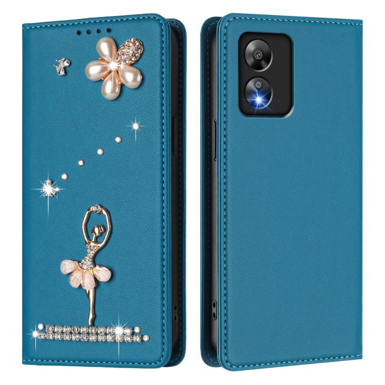 For Boost Mobile Celero 5G SC Ballet Girl Diamond Studded RFID Vegan Leather Phone Case