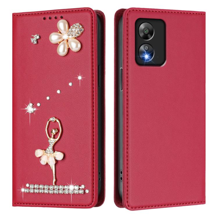For Boost Mobile Celero 5G SC Ballet Girl Diamond Studded RFID Vegan Leather Phone Case