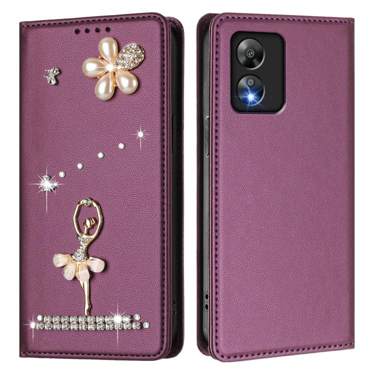 For Boost Mobile Celero 5G SC Ballet Girl Diamond Studded RFID Vegan Leather Phone Case
