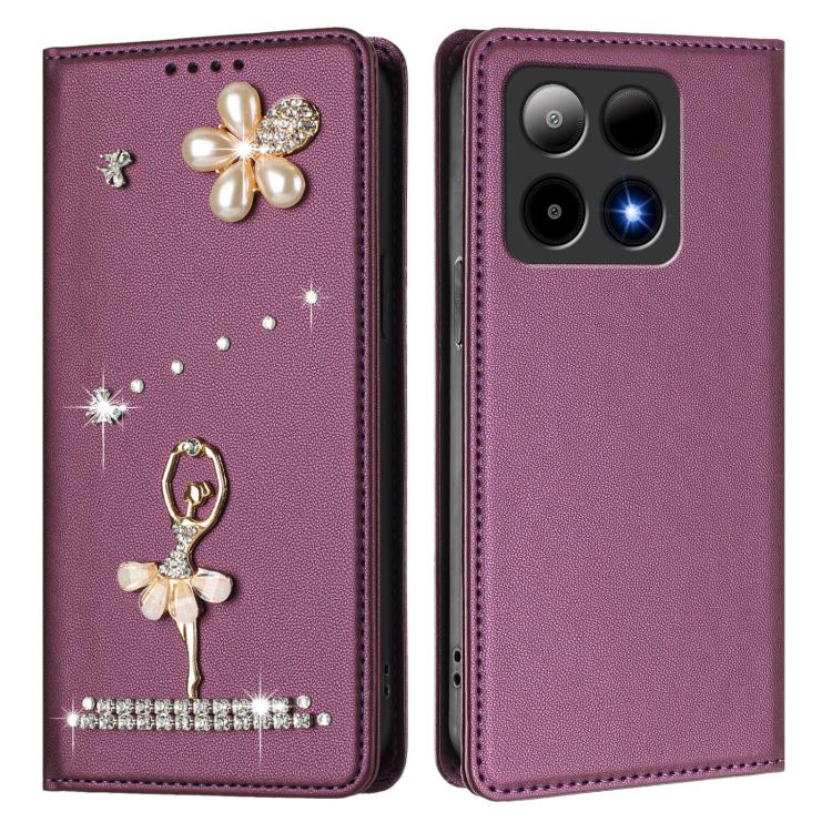 For Boost Mobile Summit 5G 2024 Ballet Girl Diamond Studded RFID Vegan Leather Phone Case