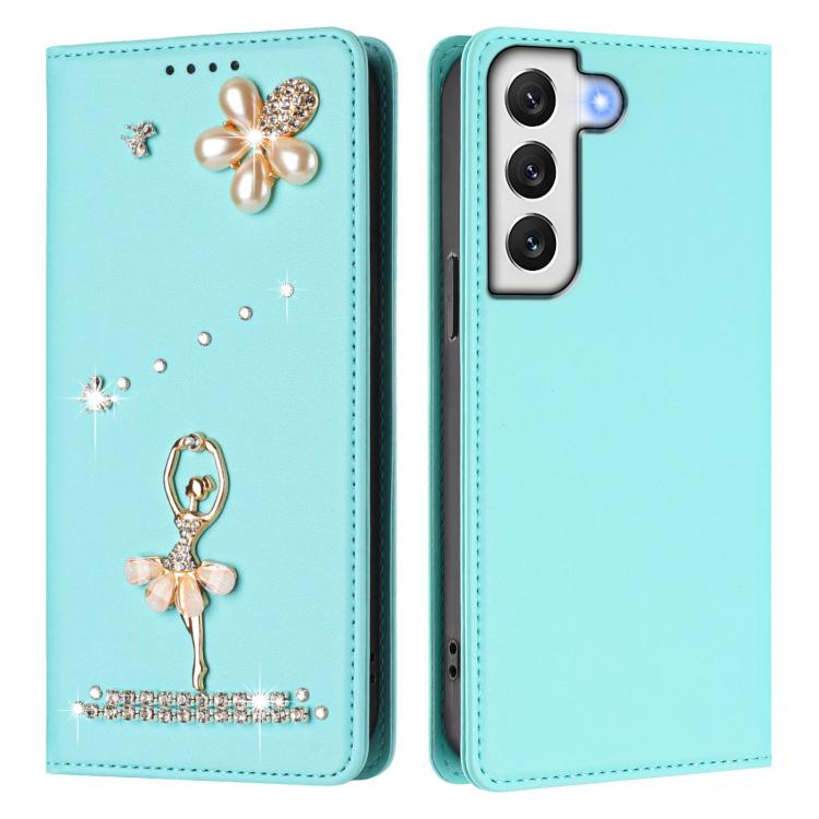 For Samsung Galaxy S22 5G Ballet Girl Diamond Studded RFID Vegan Leather Phone Case