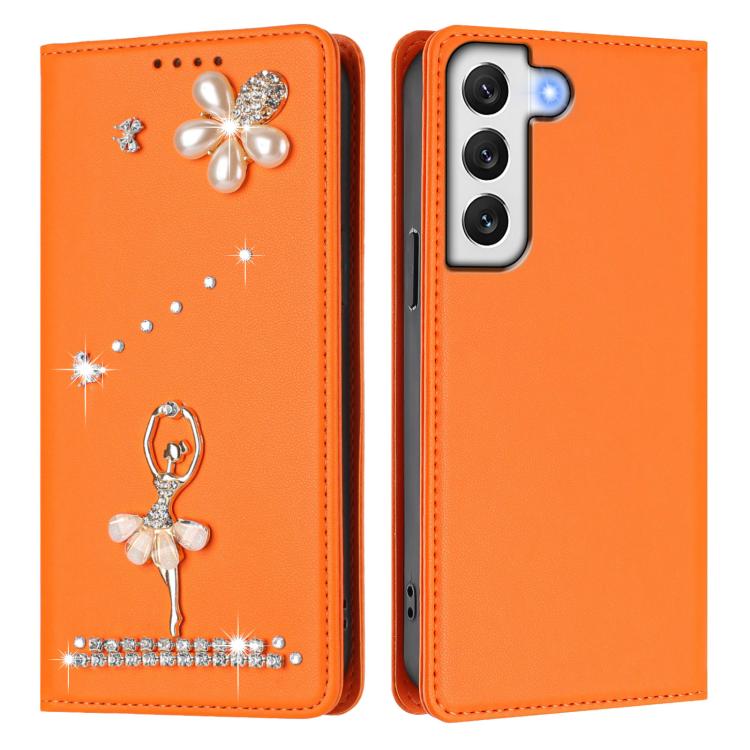 For Samsung Galaxy S22 5G Ballet Girl Diamond Studded RFID Vegan Leather Phone Case