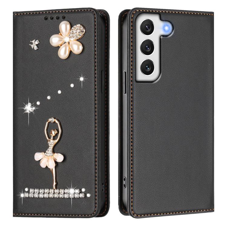 For Samsung Galaxy S22 5G Ballet Girl Diamond Studded RFID Vegan Leather Phone Case