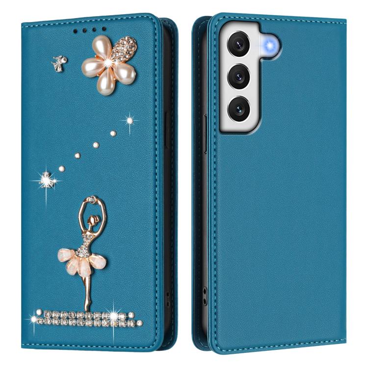 For Samsung Galaxy S22 5G Ballet Girl Diamond Studded RFID Vegan Leather Phone Case