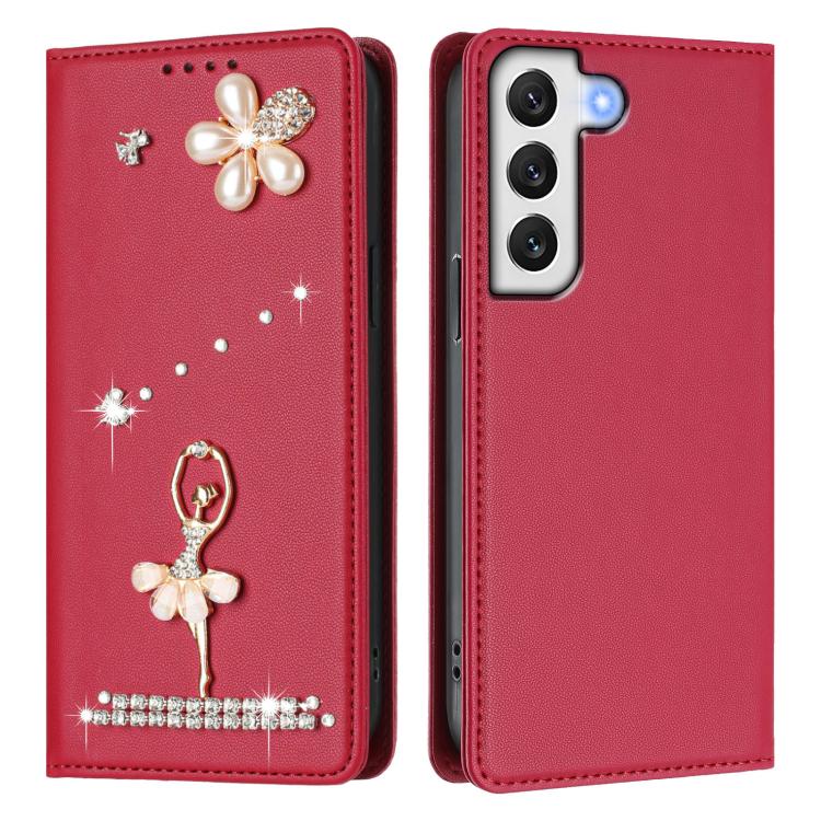 For Samsung Galaxy S22 5G Ballet Girl Diamond Studded RFID Vegan Leather Phone Case