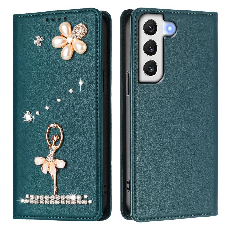 For Samsung Galaxy S22 5G Ballet Girl Diamond Studded RFID Vegan Leather Phone Case