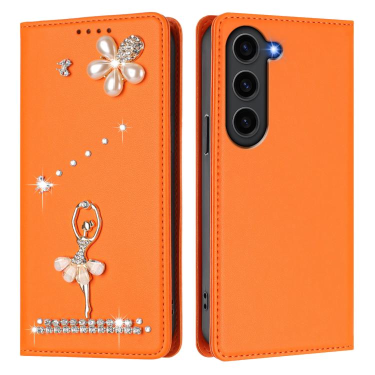 For Samsung Galaxy S23+ 5G Ballet Girl Diamond Studded RFID Vegan Leather Phone Case