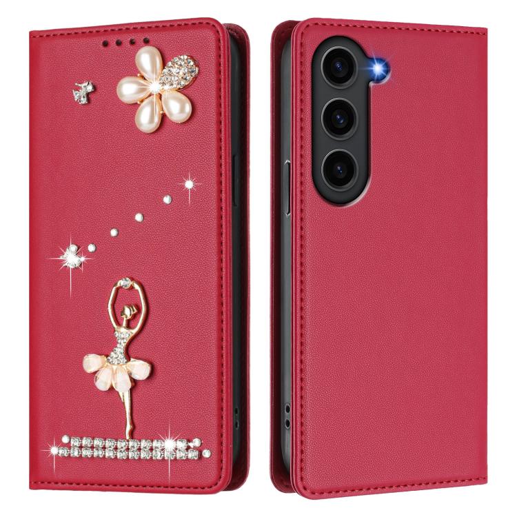 For Samsung Galaxy S23+ 5G Ballet Girl Diamond Studded RFID Vegan Leather Phone Case
