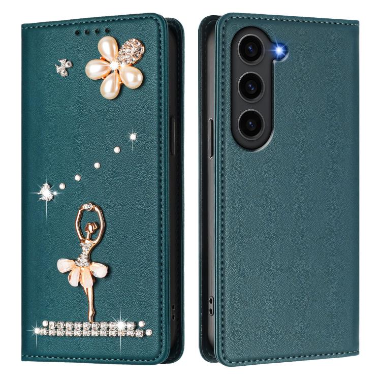 For Samsung Galaxy S23+ 5G Ballet Girl Diamond Studded RFID Vegan Leather Phone Case