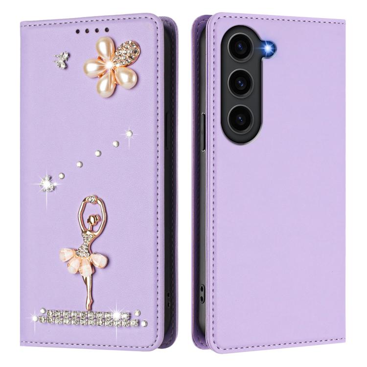 For Samsung Galaxy S23+ 5G Ballet Girl Diamond Studded RFID Vegan Leather Phone Case