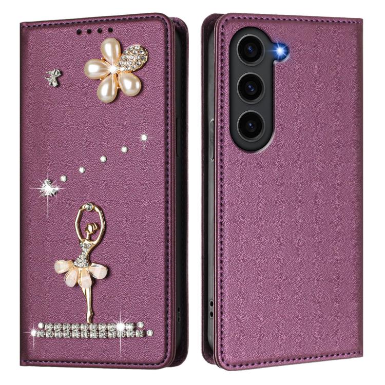 For Samsung Galaxy S23+ 5G Ballet Girl Diamond Studded RFID Vegan Leather Phone Case