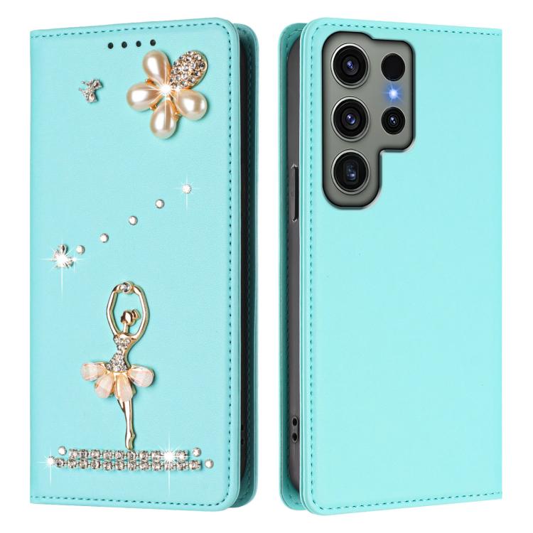 For Samsung Galaxy S23 Ultra 5G Ballet Girl Diamond Studded RFID Vegan Leather Phone Case