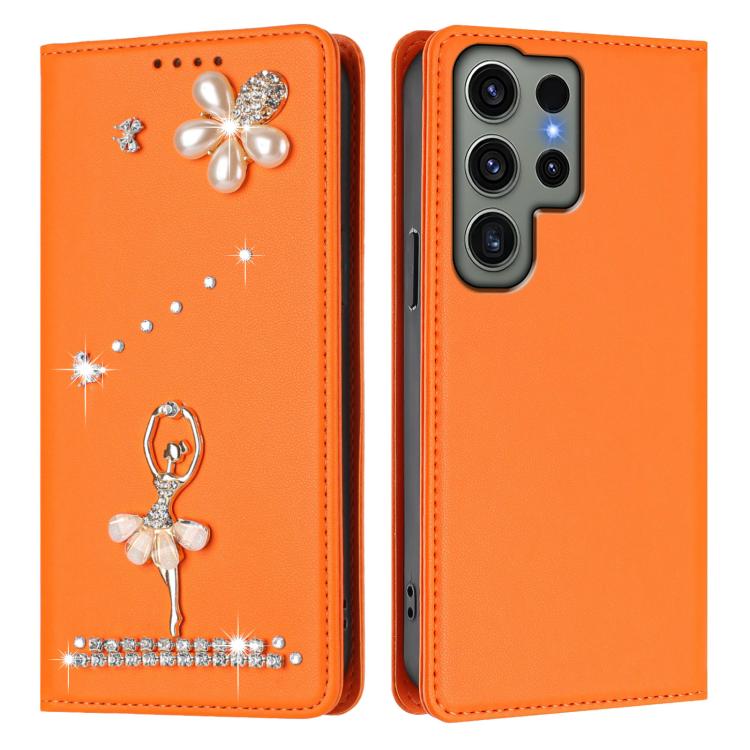 For Samsung Galaxy S23 Ultra 5G Ballet Girl Diamond Studded RFID Vegan Leather Phone Case