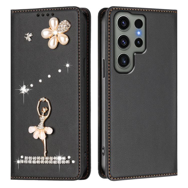 For Samsung Galaxy S23 Ultra 5G Ballet Girl Diamond Studded RFID Vegan Leather Phone Case
