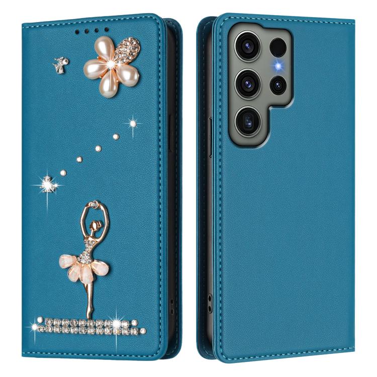 For Samsung Galaxy S23 Ultra 5G Ballet Girl Diamond Studded RFID Vegan Leather Phone Case