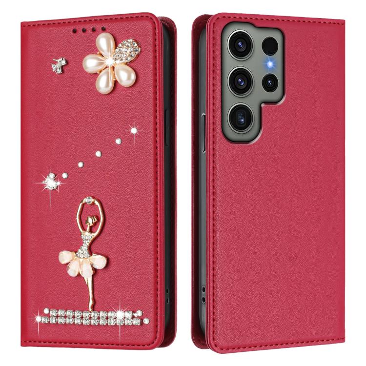 For Samsung Galaxy S23 Ultra 5G Ballet Girl Diamond Studded RFID Vegan Leather Phone Case