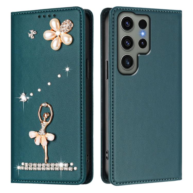 For Samsung Galaxy S23 Ultra 5G Ballet Girl Diamond Studded RFID Vegan Leather Phone Case