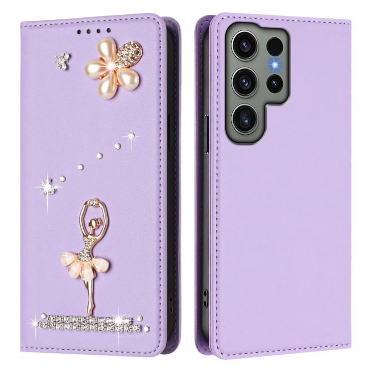 For Samsung Galaxy S23 Ultra 5G Ballet Girl Diamond Studded RFID Vegan Leather Phone Case