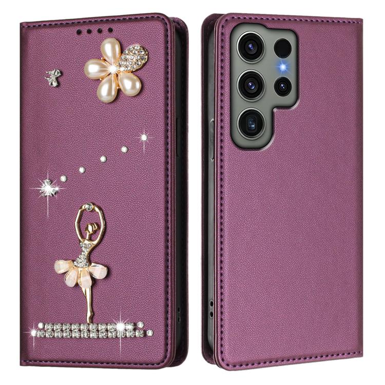 For Samsung Galaxy S23 Ultra 5G Ballet Girl Diamond Studded RFID Vegan Leather Phone Case
