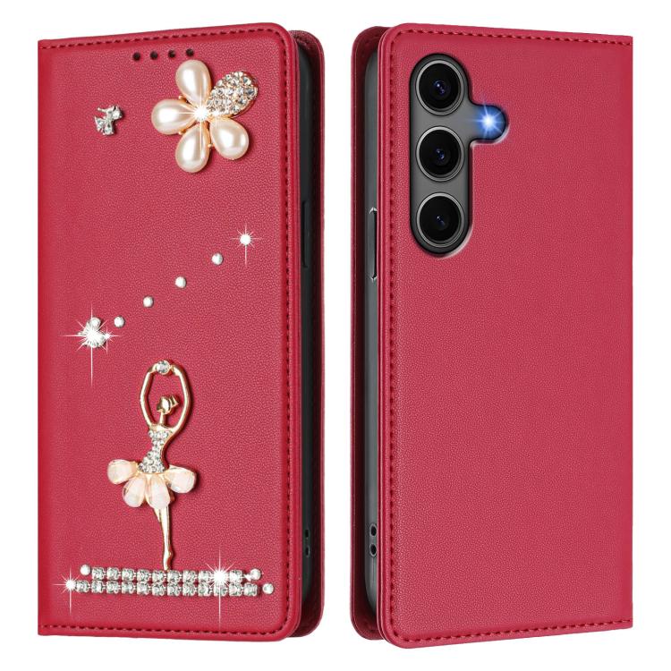 For Samsung Galaxy S25+ / S24+ 5G Ballet Girl Diamond Studded RFID Vegan Leather Phone Case