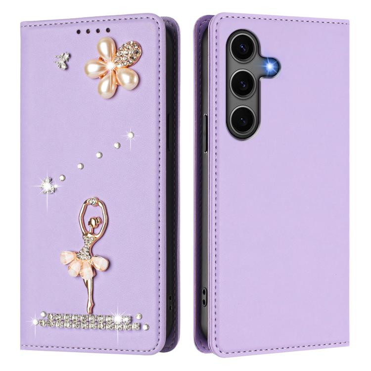 For Samsung Galaxy S25+ / S24+ 5G Ballet Girl Diamond Studded RFID Vegan Leather Phone Case