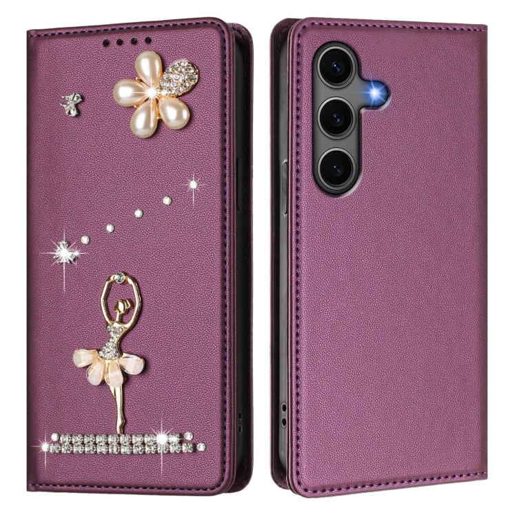 For Samsung Galaxy S25+ / S24+ 5G Ballet Girl Diamond Studded RFID Vegan Leather Phone Case