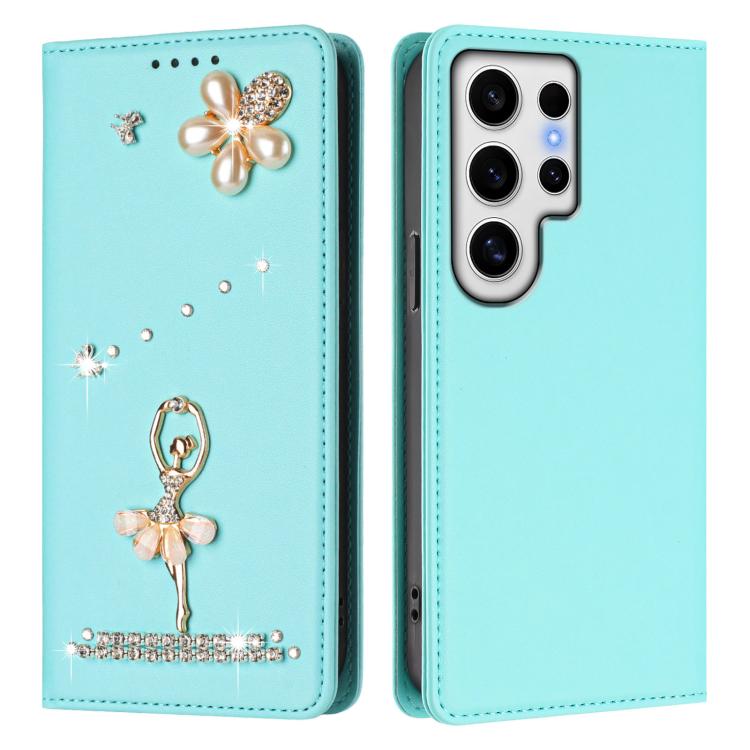 For Samsung Galaxy S24 Ultra 5G Ballet Girl Diamond Studded RFID Vegan Leather Phone Case