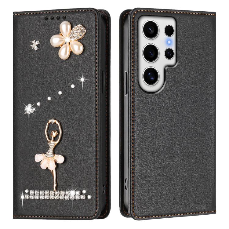 For Samsung Galaxy S24 Ultra 5G Ballet Girl Diamond Studded RFID Vegan Leather Phone Case