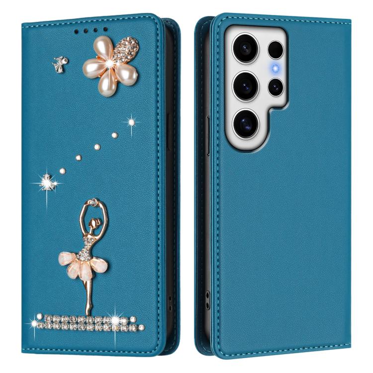 For Samsung Galaxy S24 Ultra 5G Ballet Girl Diamond Studded RFID Vegan Leather Phone Case