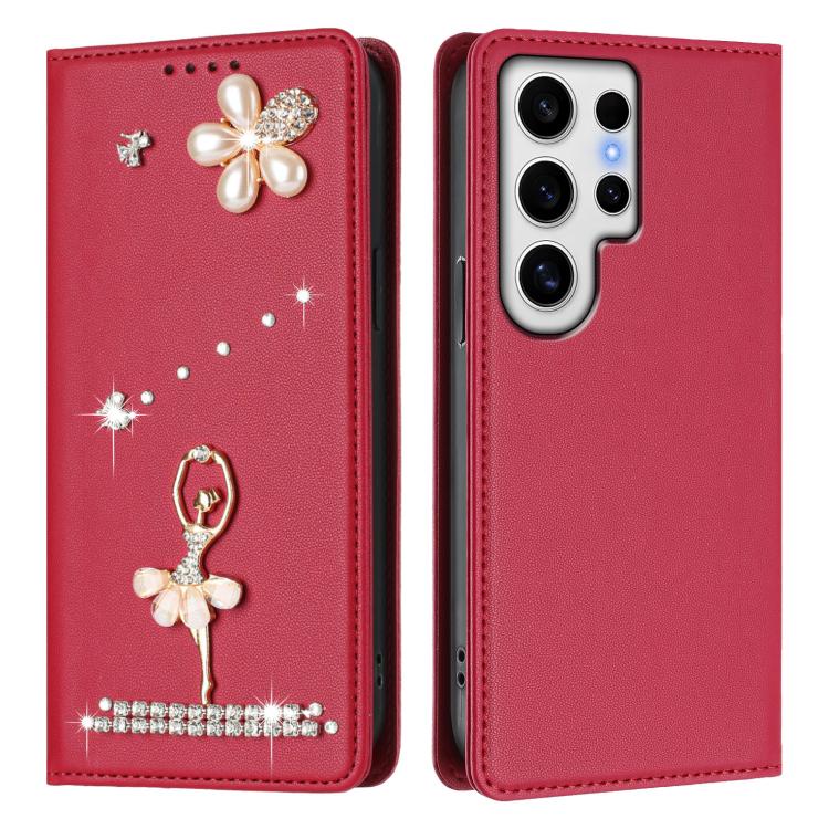 For Samsung Galaxy S24 Ultra 5G Ballet Girl Diamond Studded RFID Vegan Leather Phone Case
