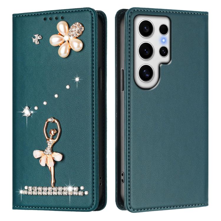 For Samsung Galaxy S24 Ultra 5G Ballet Girl Diamond Studded RFID Vegan Leather Phone Case