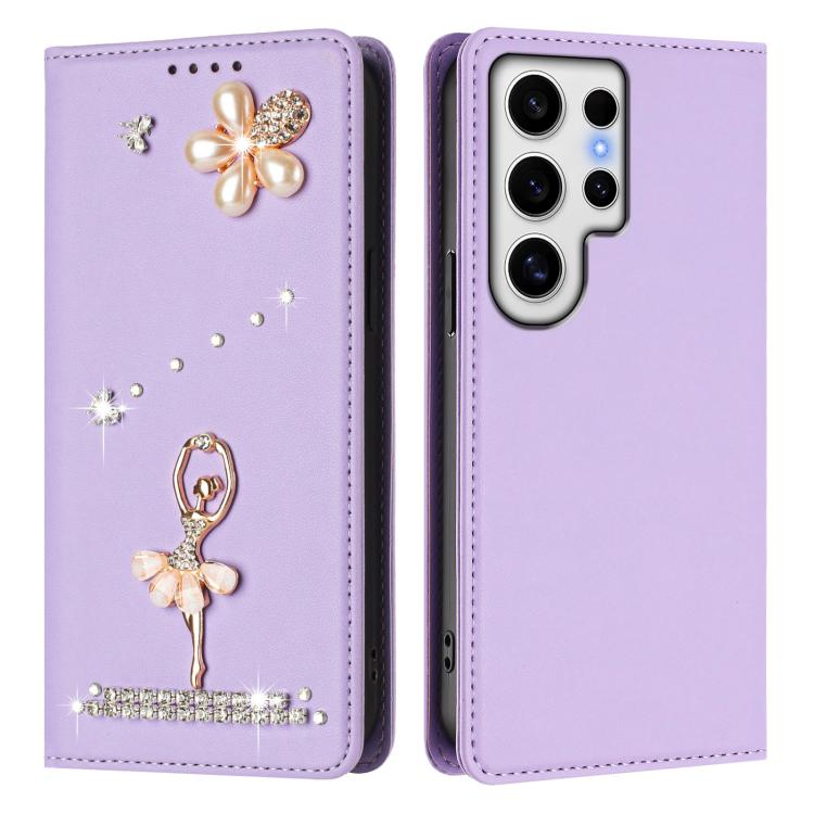 For Samsung Galaxy S24 Ultra 5G Ballet Girl Diamond Studded RFID Vegan Leather Phone Case