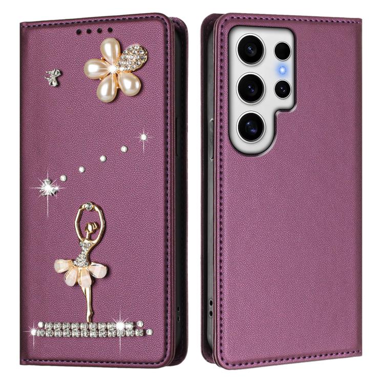 For Samsung Galaxy S24 Ultra 5G Ballet Girl Diamond Studded RFID Vegan Leather Phone Case