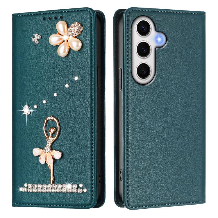 For Samsung Galaxy S24 FE 5G Ballet Girl Diamond Studded RFID Vegan Leather Phone Case