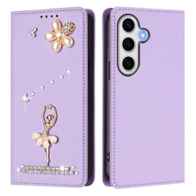 For Samsung Galaxy S24 FE 5G Ballet Girl Diamond Studded RFID Vegan Leather Phone Case