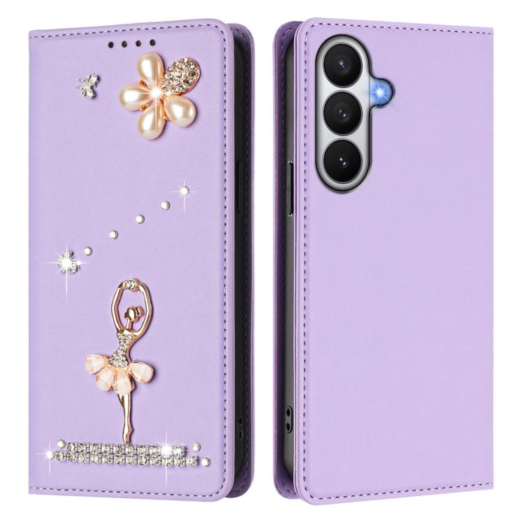 For Samsung Galaxy S26 5G Ballet Girl Diamond Studded RFID Vegan Leather Phone Case