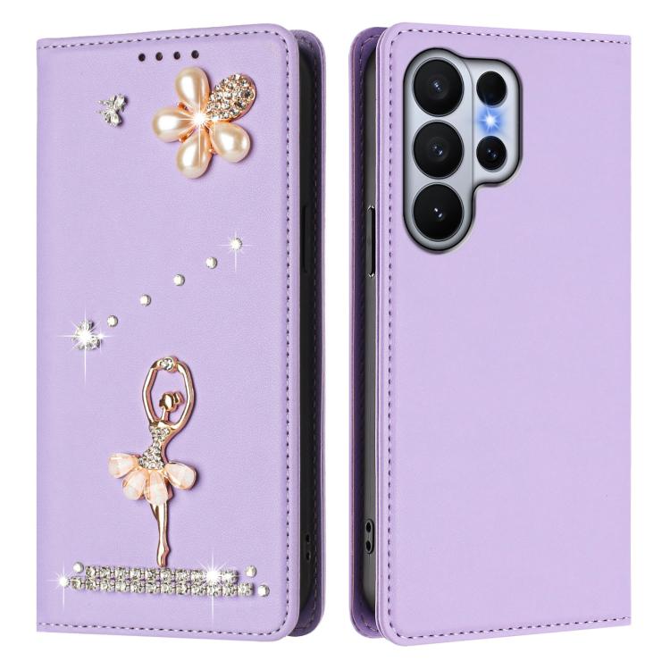 For Samsung Galaxy S26 Ultra 5G Ballet Girl Diamond Studded RFID Vegan Leather Phone Case