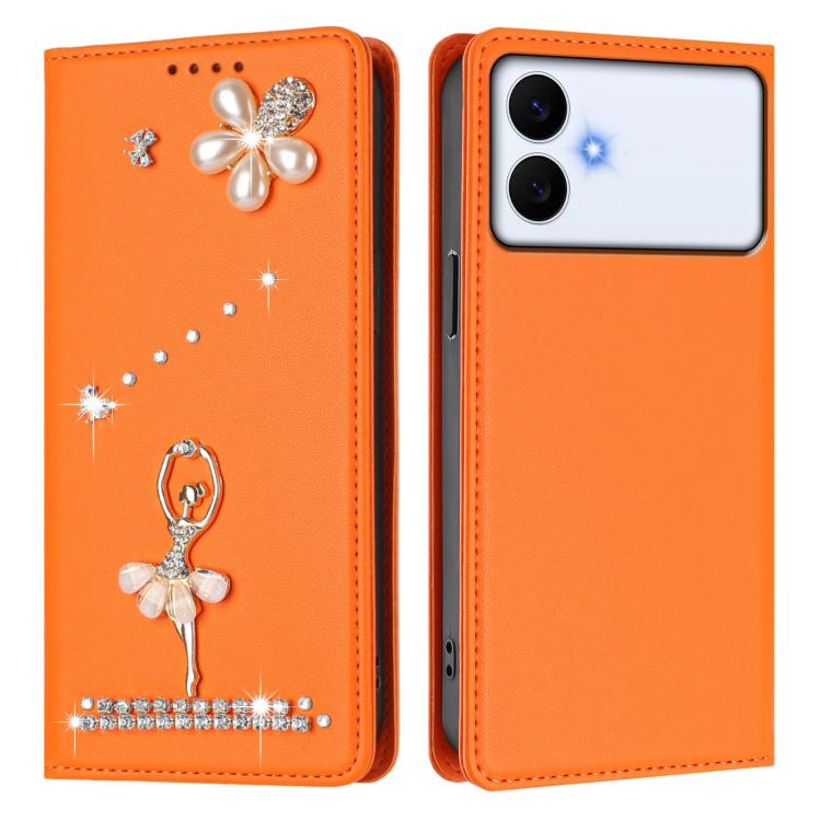 For Samsung Galaxy S26 Edge 5G Ballet Girl Diamond Studded RFID Vegan Leather Phone Case