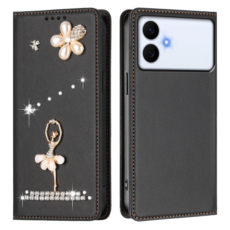 For Samsung Galaxy S26 Edge 5G Ballet Girl Diamond Studded RFID Vegan Leather Phone Case