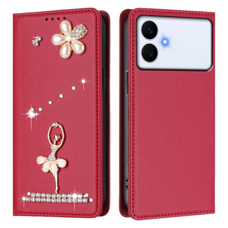 For Samsung Galaxy S26 Edge 5G Ballet Girl Diamond Studded RFID Vegan Leather Phone Case