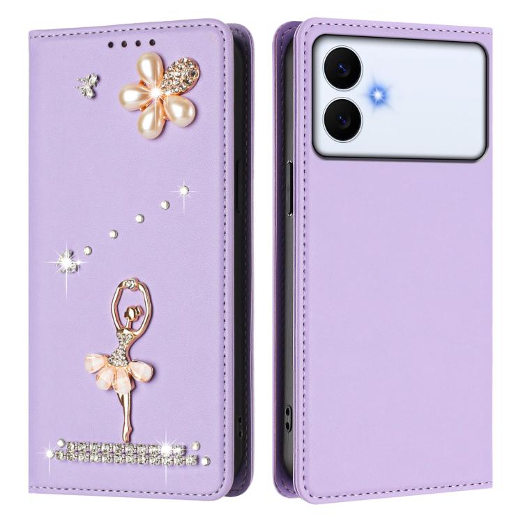 For Samsung Galaxy S26 Edge 5G Ballet Girl Diamond Studded RFID Vegan Leather Phone Case