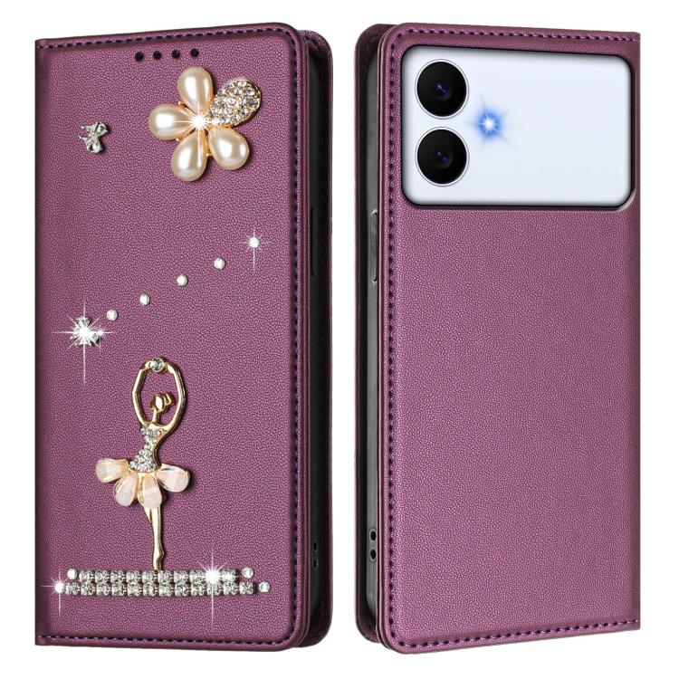 For Samsung Galaxy S26 Edge 5G Ballet Girl Diamond Studded RFID Vegan Leather Phone Case