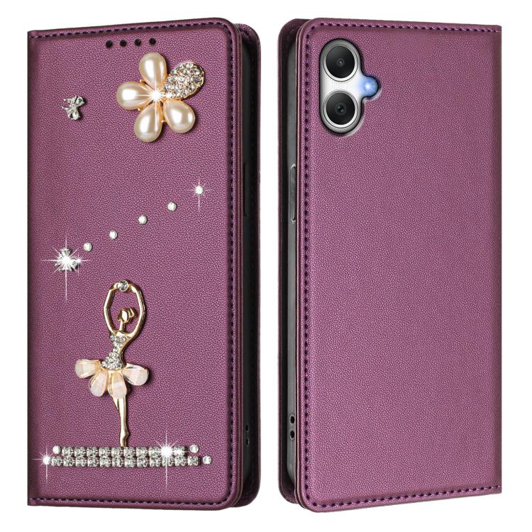For Samsung Galaxy A05 / M05 / F05 4G Ballet Girl Diamond Studded RFID Vegan Leather Phone Case
