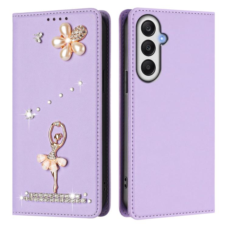 For Samsung Galaxy A05s 4G / F14 4G Ballet Girl Diamond Studded RFID Vegan Leather Phone Case