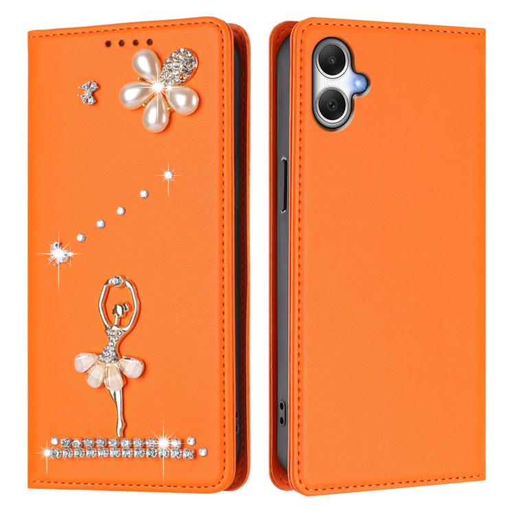 For Samsung Galaxy A07 4G / A06 5G Ballet Girl Diamond Studded RFID Vegan Leather Phone Case
