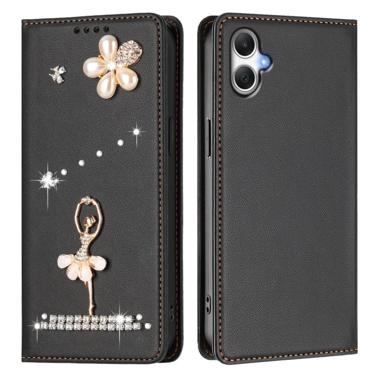 For Samsung Galaxy A07 4G / A06 5G Ballet Girl Diamond Studded RFID Vegan Leather Phone Case