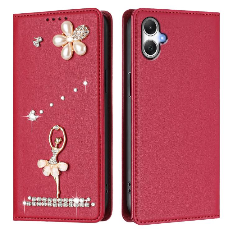 For Samsung Galaxy A07 4G / A06 5G Ballet Girl Diamond Studded RFID Vegan Leather Phone Case