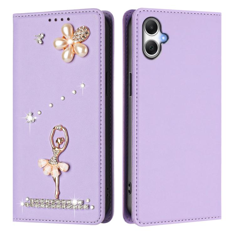 For Samsung Galaxy A07 4G / A06 5G Ballet Girl Diamond Studded RFID Vegan Leather Phone Case
