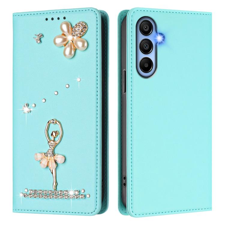 For Samsung Galaxy A15 5G / 4G Ballet Girl Diamond Studded RFID Vegan Leather Phone Case
