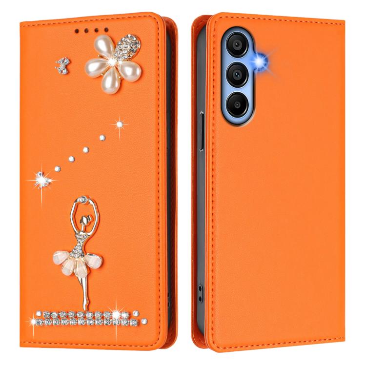 For Samsung Galaxy A15 5G / 4G Ballet Girl Diamond Studded RFID Vegan Leather Phone Case